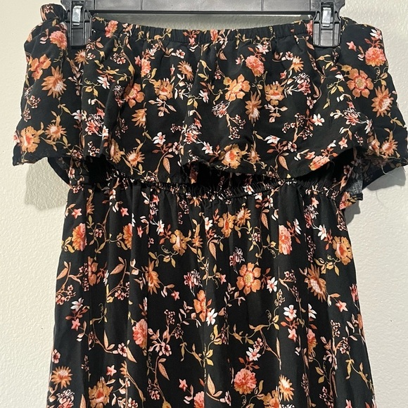 JUSTIFY- Strapless Floral Orange and Black Maxi Dress Size L - Picture 2 of 4